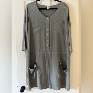 Club Monaco- green silk, drop waist mini dress